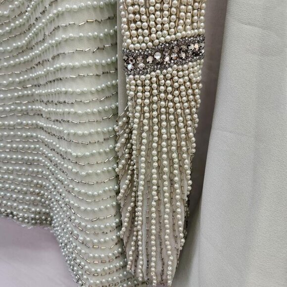 Oleg Cassini Vintage Hand Beaded Rhinestone & Pearl Mint Chiffon Set Size 10 - Picture 12 of 12